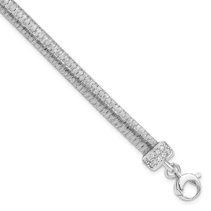 Sleek design bangles-925 Sterling Silver Rhodium-plated Cubic Zirconia Bracelet, 7" w/1in Extender