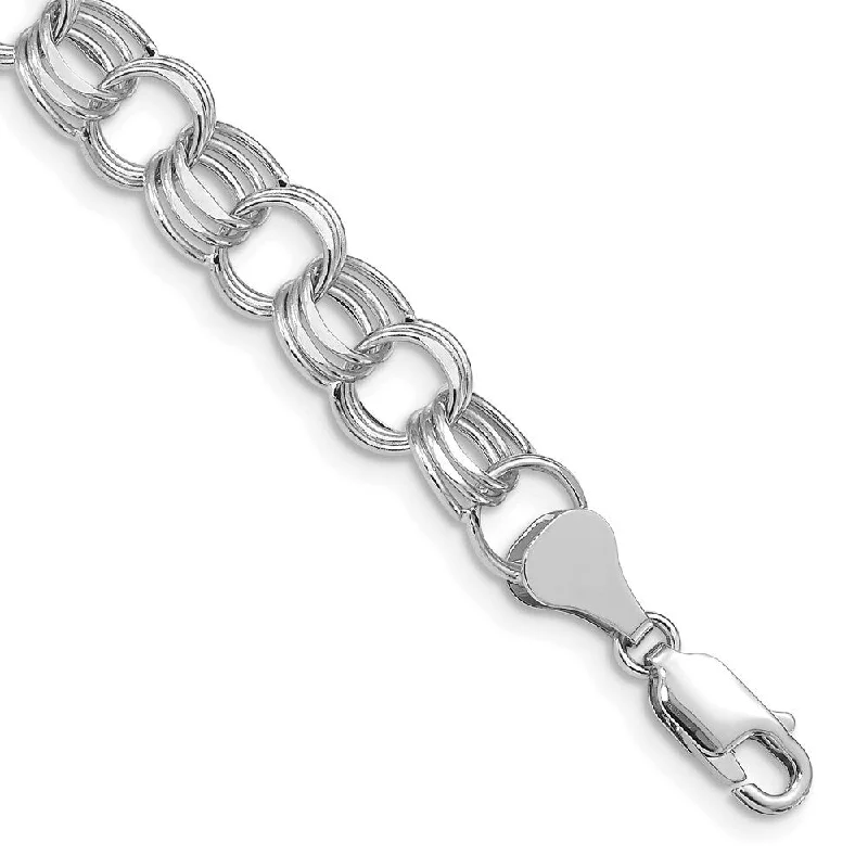 Twist charm bangles-14k White Gold Lite 8mm Triple Link Charm Bracelet