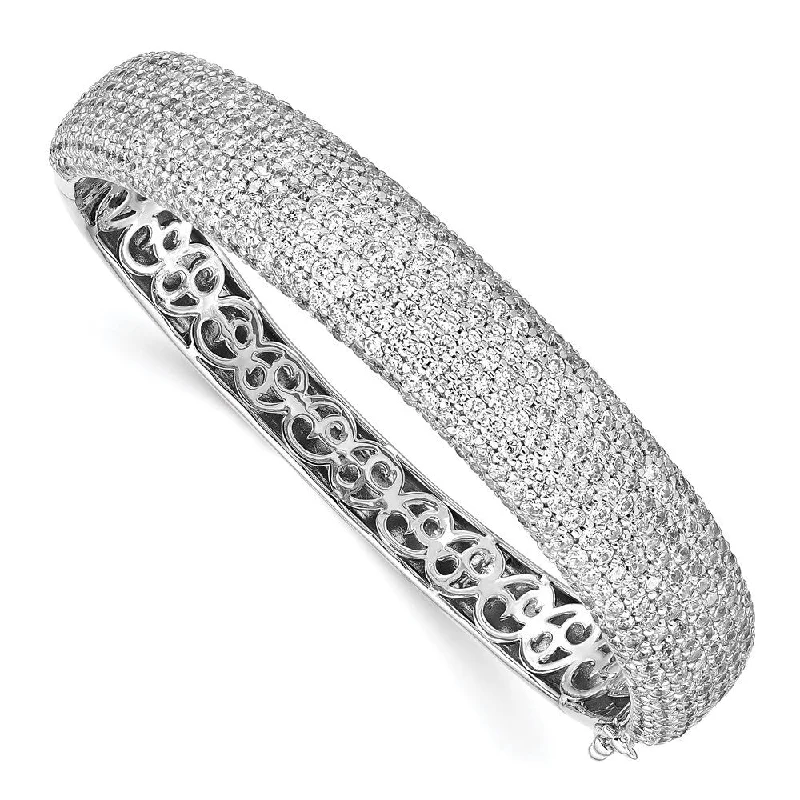 Playful bangles-925 Sterling Silver Pav‚ Rhodium-plated 568 Stone Cubic Zirconia Hinged Bangle Bracelet, 6.5"