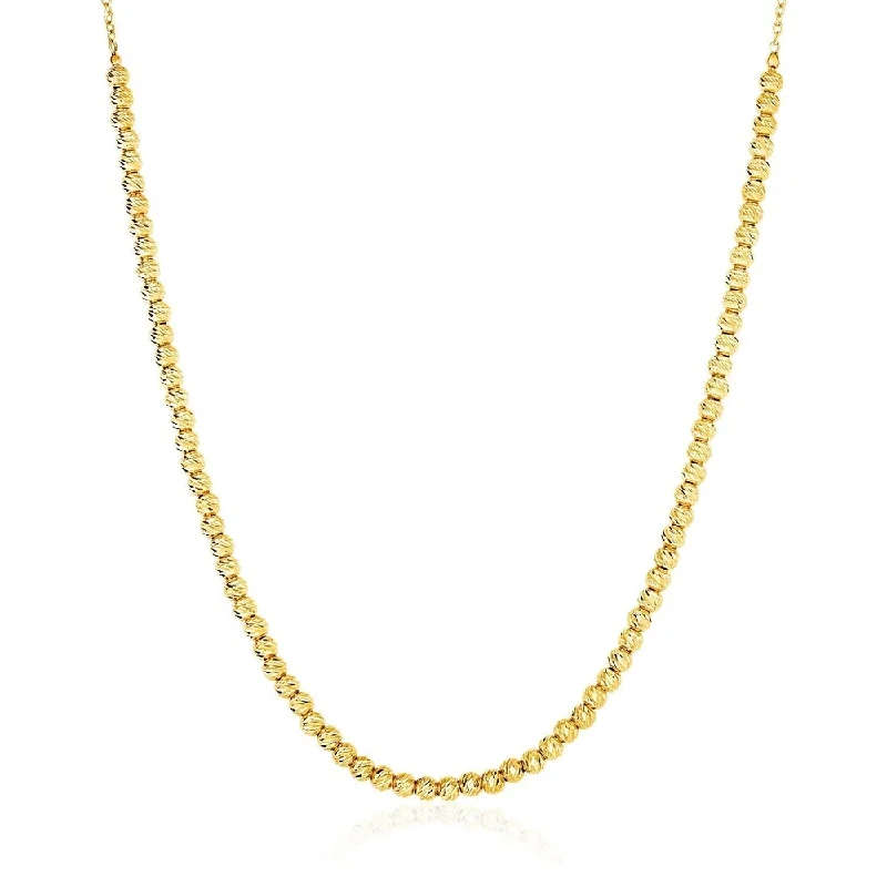 Pure crystal necklaces-14k Yellow Gold Textured Bead and Chain Necklace