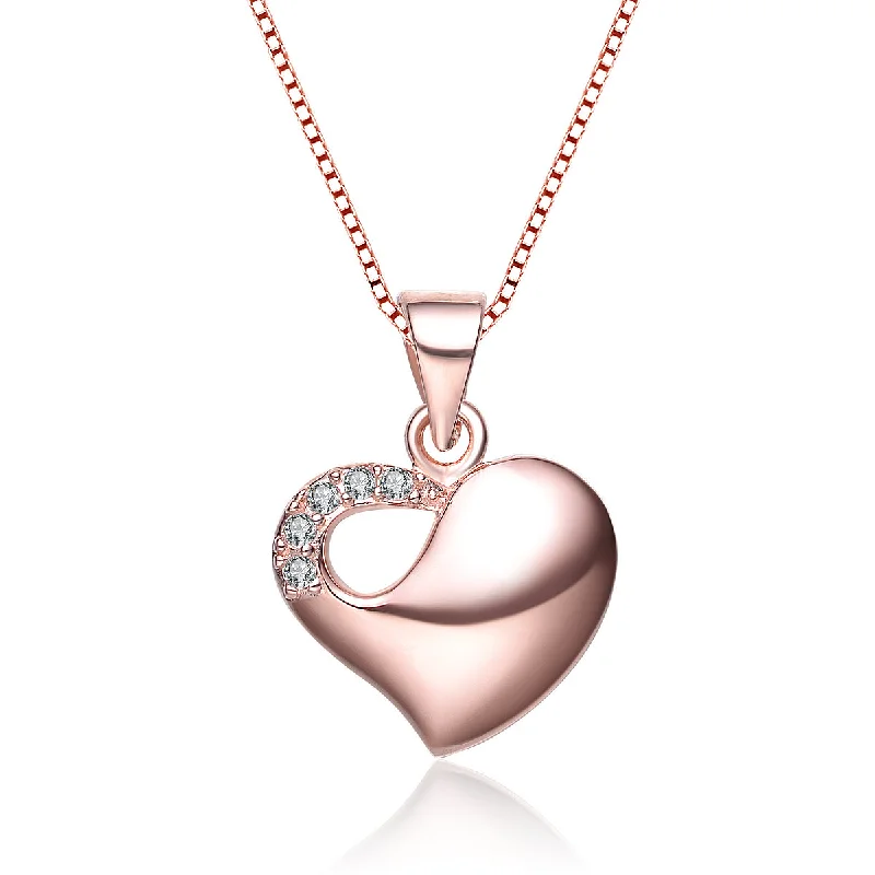 Petite charm necklaces-Rose-plated Cubic Zirconia Heart Necklace