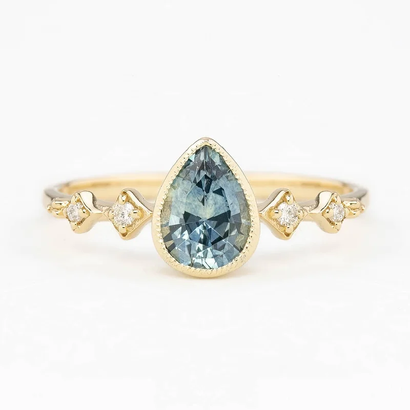 Dual-tone engagement rings-Celeste Ring 0.89ct Light Blue Green Pear Montana Sapphire, 14k Yellow Gold (One of a kind)