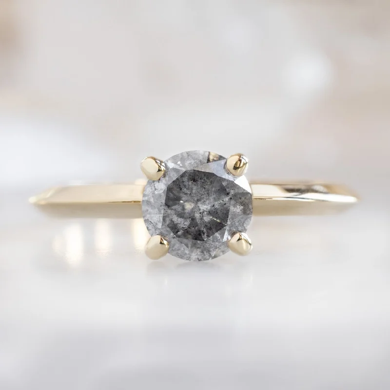 Morganite engagement rings-The Bryn Ring | 1.05ct Round Salt and Pepper Diamond in 14K Yellow Gold