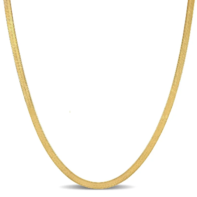 Lapis gem necklaces-Miadora 3.5mm Flex Herringbone Chain Necklace in 10k Yellow Gold-24 in