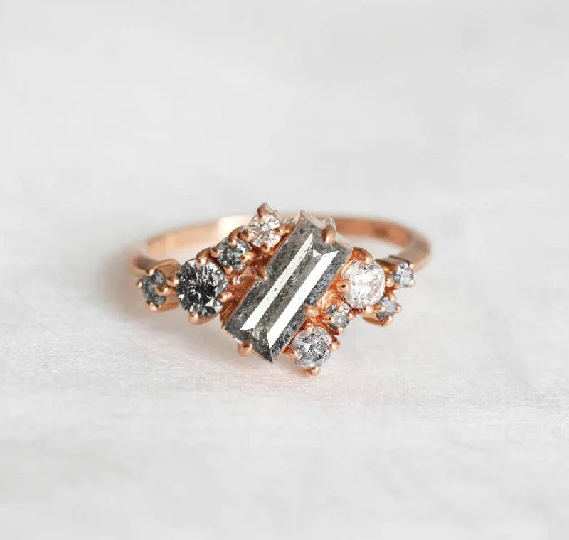 Morganite engagement rings-Lila Salt & Pepper Diamond Cluster Ring