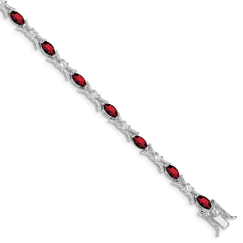 Victorian style bangles-925 Sterling Silver Garnet and Cubic Zirconia Bracelet, 7"