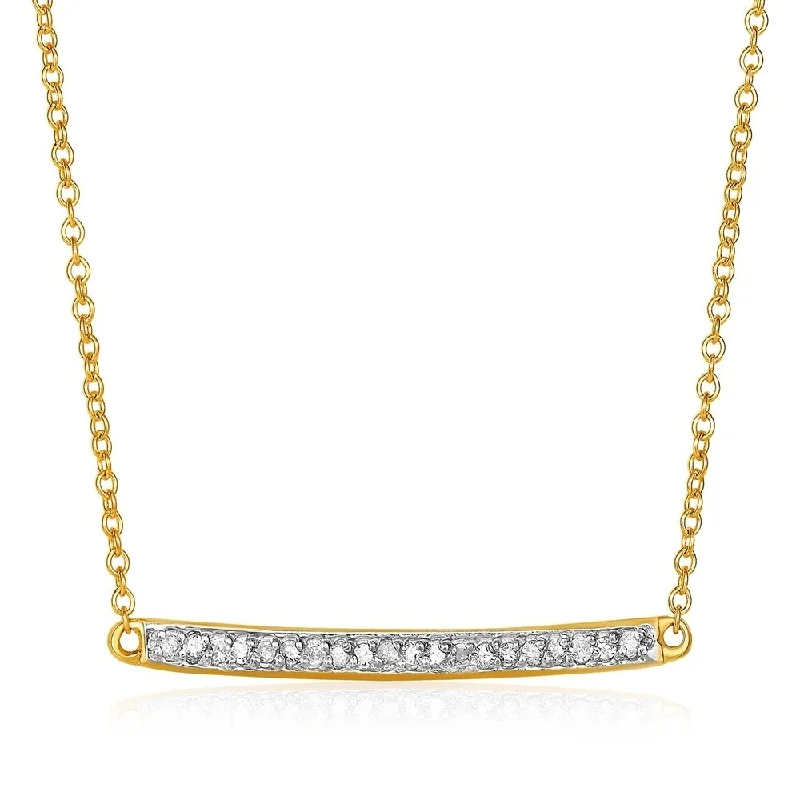 Haze glass necklaces-14k Yellow Gold Necklace with Gold and Diamond Bar (1/10 cttw)