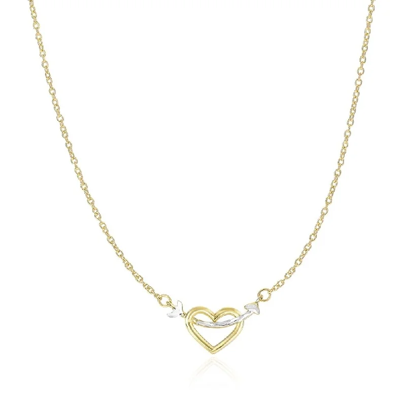 Shiny name necklaces-14k Two-Tone Gold Necklace with Interlaced Heart and Arrow Charm