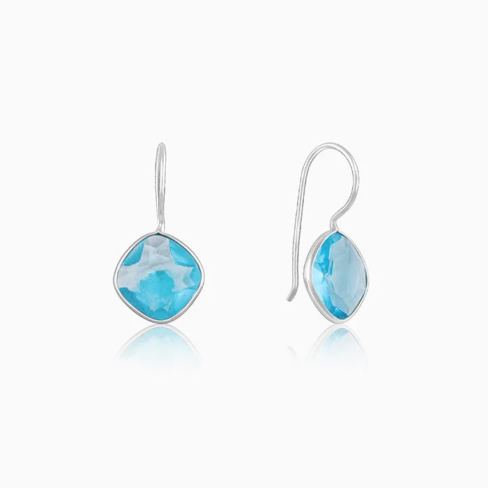 Flat badge earrings-Silver Aqua Blue Crystal Earrings