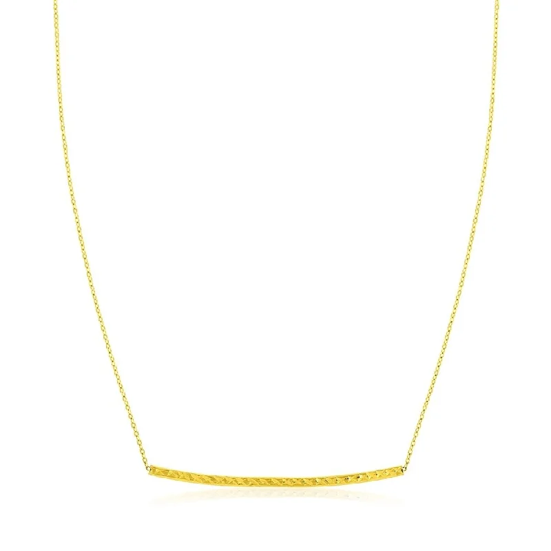 Silk cord necklaces-14k Yellow Gold Thin Textured Bar Necklace