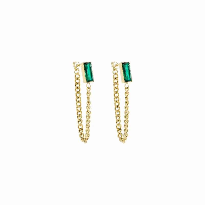 Vintage flair earrings-Emerald Cuban Dangle Earrings - Gold