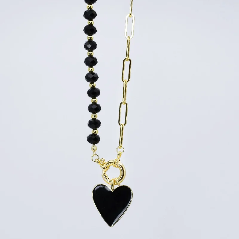 Petite charm necklaces-Midnight Heart Necklace O37