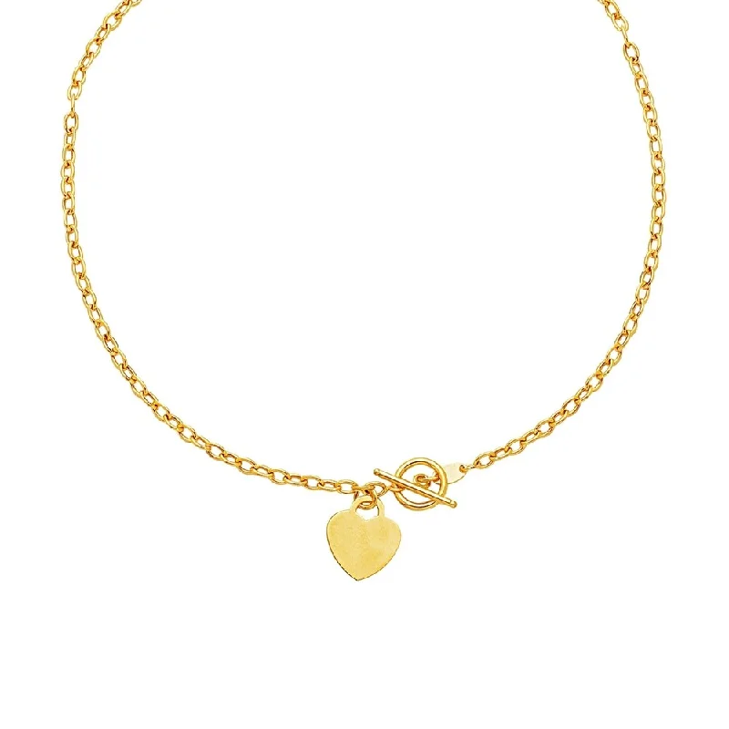 Surf wave necklaces-Toggle Necklace with Heart Charm in 14k Yellow Gold