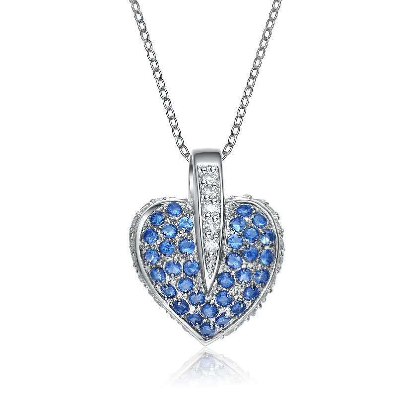 Oak wood necklaces-Sterling Silver Blue Cubic Zirconia Encrusted Heart Necklace