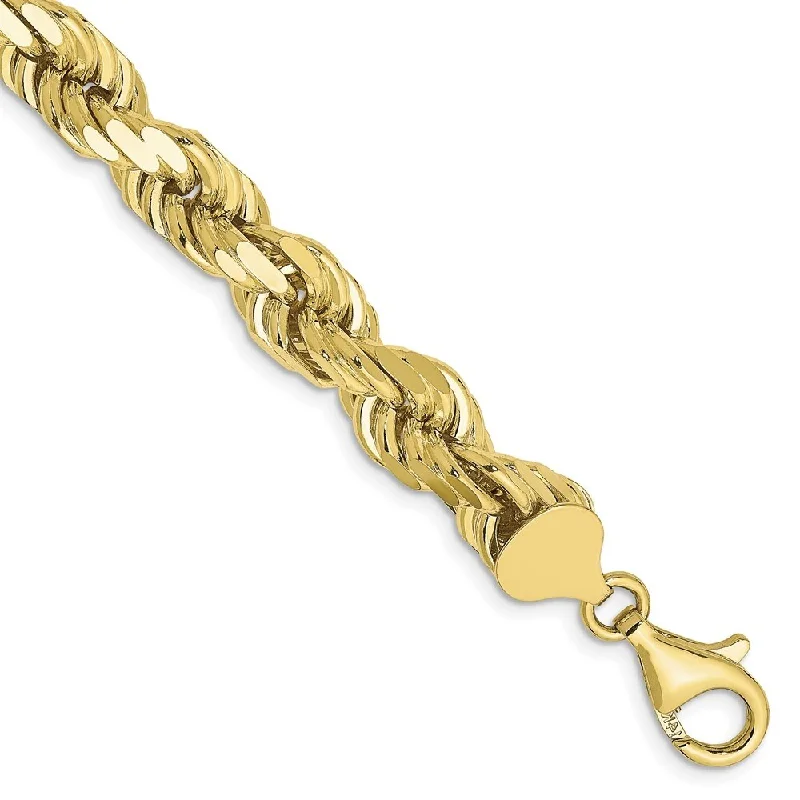 Glossy link bangles-10k Yellow Gold 8mm Diamond-cut Rope Chain Bracelet, 9"