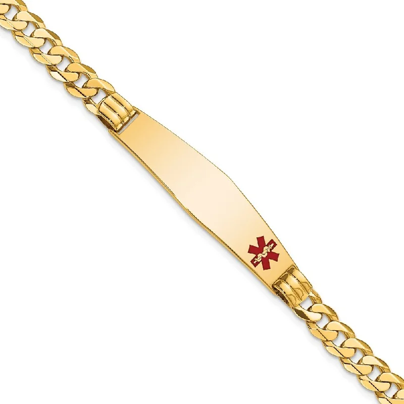 Dove motif bangles-14k Yellow Gold 9.5mm Medical Soft Diamond Shape Red Enamel Curb Link ID Bracelet, 7"