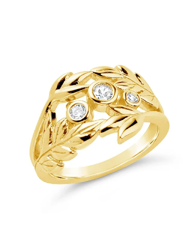 Thick band rings-Sicily CZ Leaf Ring