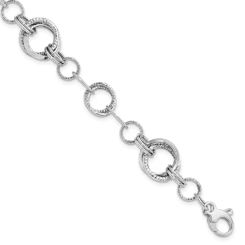 Oval shape bangles-14k White Gold 14mm Textured Fancy Link Bracelet, 7"