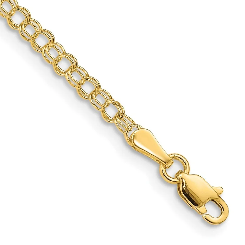 Bead charm bangles-14k Yellow Gold 3mm Solid Double Link Charm Bracelet, 7"