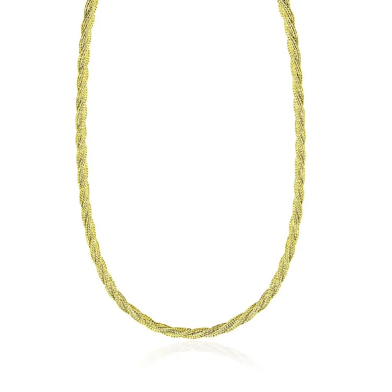 Sharp-line necklaces-14k Yellow Gold Fox Chain Necklace with a Braided Design