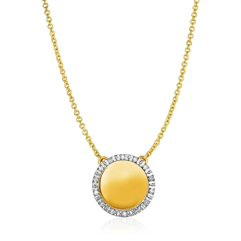 Bold gem necklaces-14k Yellow Gold Necklace with Round Engraveable Diamond Pendant (1/10 cttw)