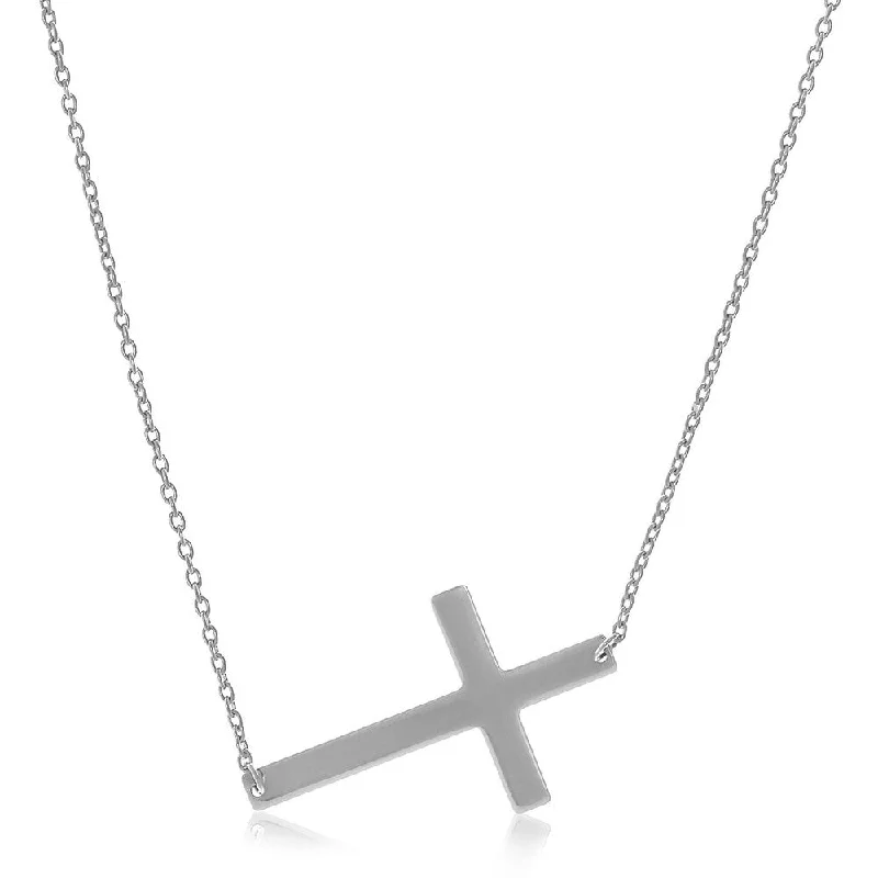 Eight-strand necklaces-14k White Gold Plain Cross Motif Necklace