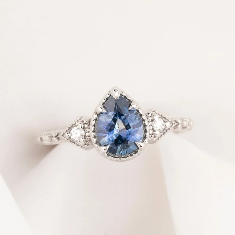 Sapphire gem engagement rings-Agatha Ring 0.87ct Blue Montana Sapphire, 14k White Gold (One of a kind)