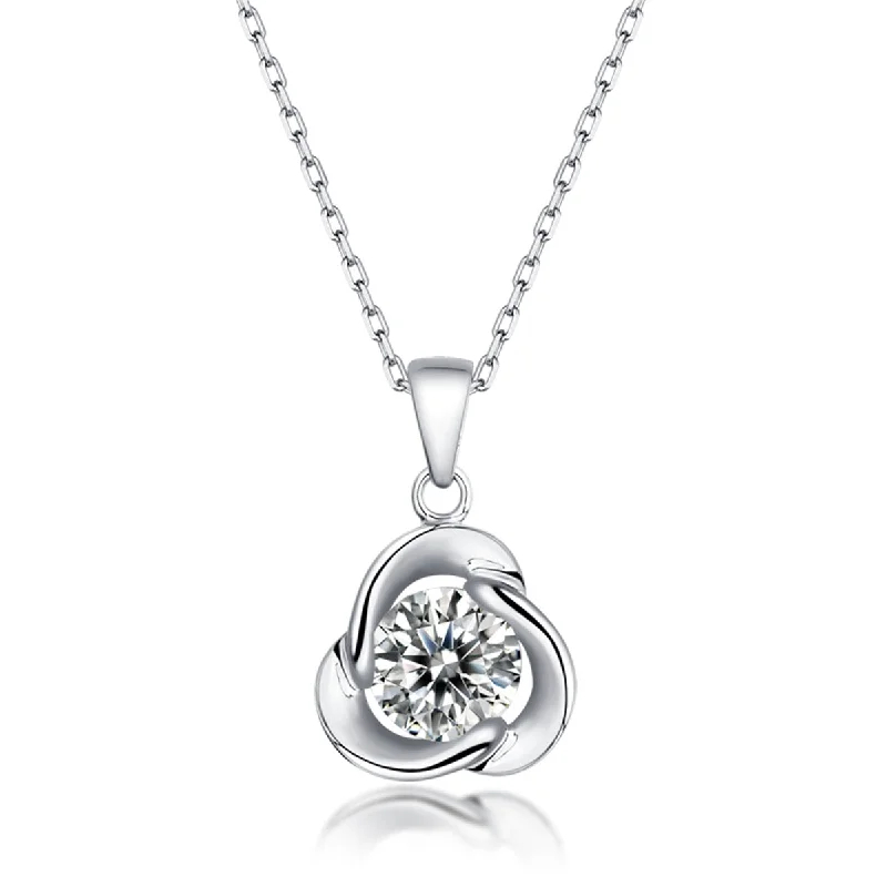 Playful bead necklaces-Sterling Silver with 1ct Round Moissanite Solitaire Flower Swirl Pendant Necklace