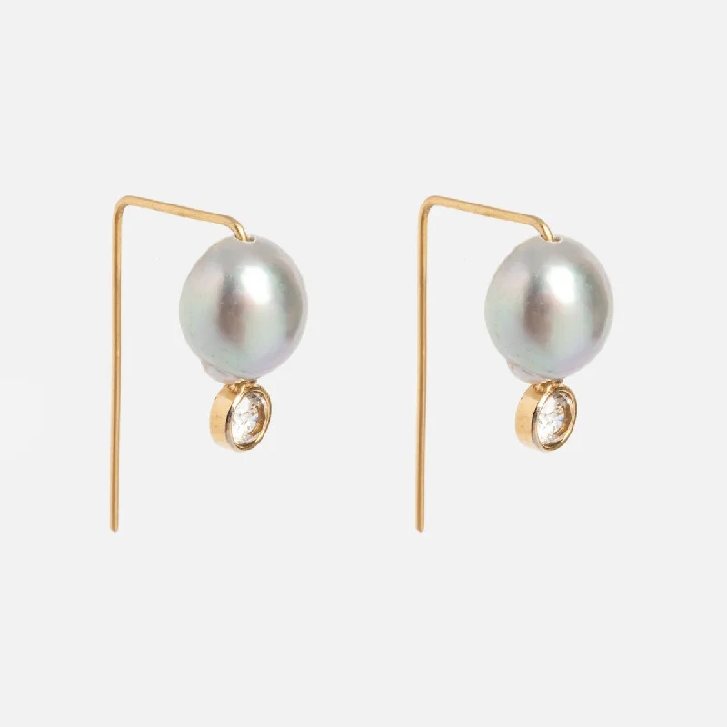 Victorian style earrings-Grey Pearl Studs