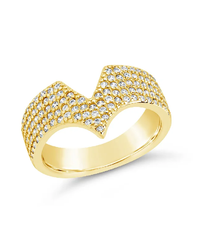 Wide gold rings-Sandra CZ Pointed Band Ring