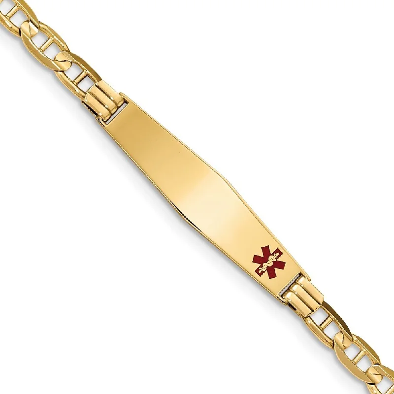 Subtle accent bangles-14k Yellow Gold 9mm Medical Soft Diamond Shape Red Enamel Anchor ID Bracelet, 7"