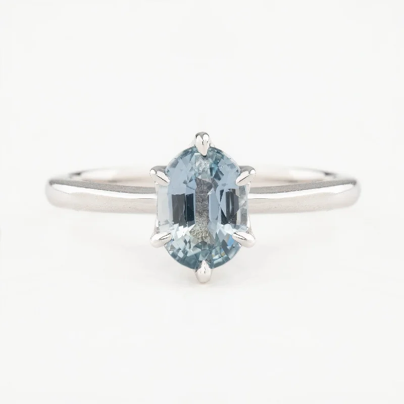 Topaz stone engagement rings-Floryn Ring 1.37ct Light Blue Oval Unheated Sapphire, 14K White Gold (One of a kind)