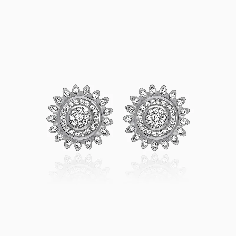 Oval dangle earrings-Silver Zircon Mandala Earrings