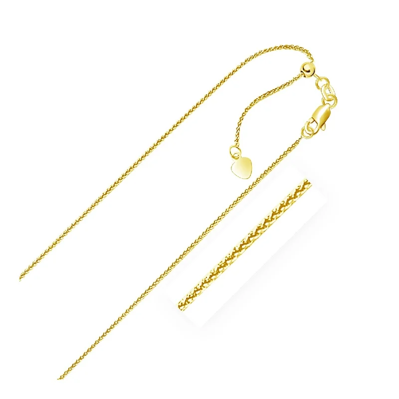 Oval pendant necklaces-14k Yellow Gold Adjustable Wheat Chain Necklace 1.0mm 22" Inches