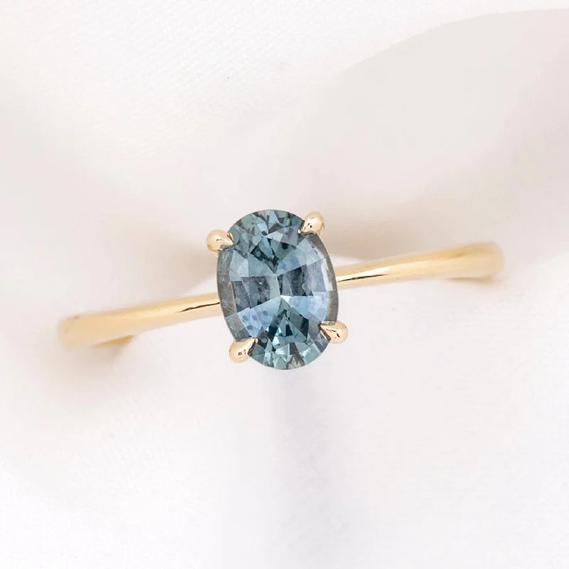 Petal carved engagement rings-Nina Ring 0.90ct Aqua Blue Montana Sapphire, 14k Yellow Gold (One of a kind)