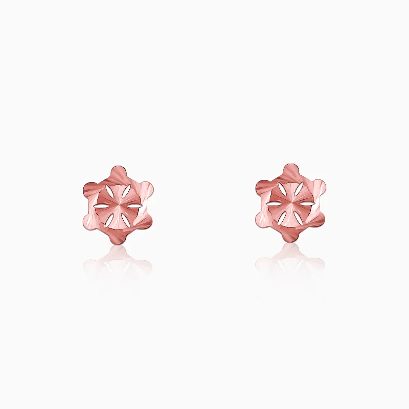 Broad hoop earrings-Rose Gold Flower Stud Earrings