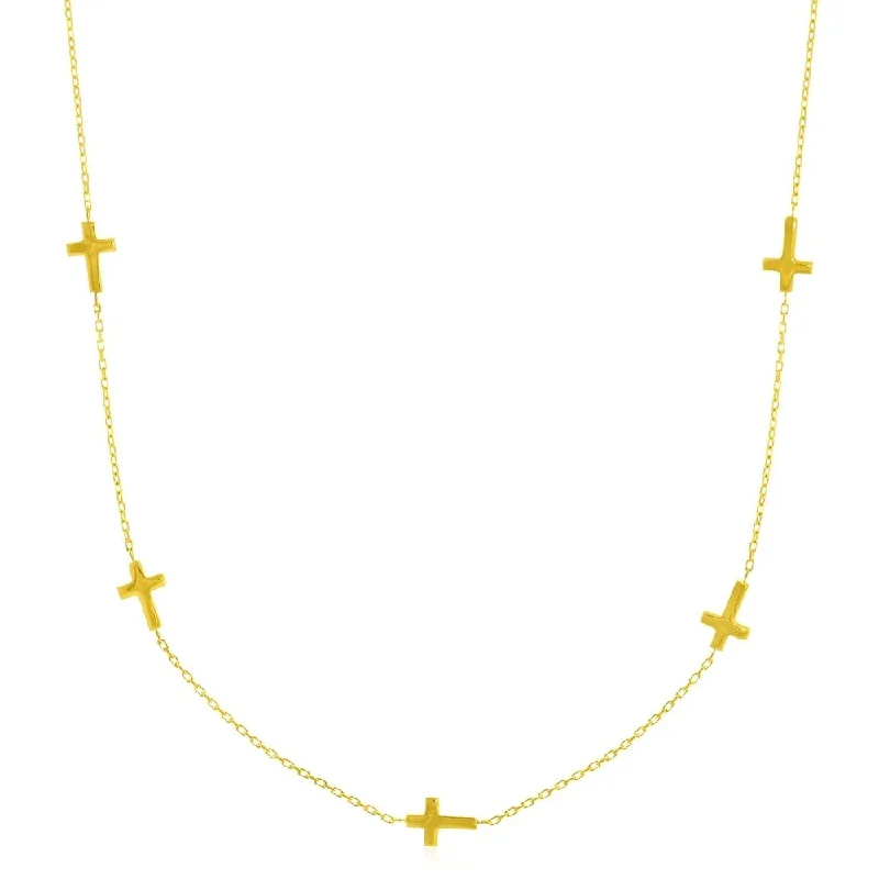 Oval shape necklaces-14k Yellow Gold Chain Necklace with Cross Stations