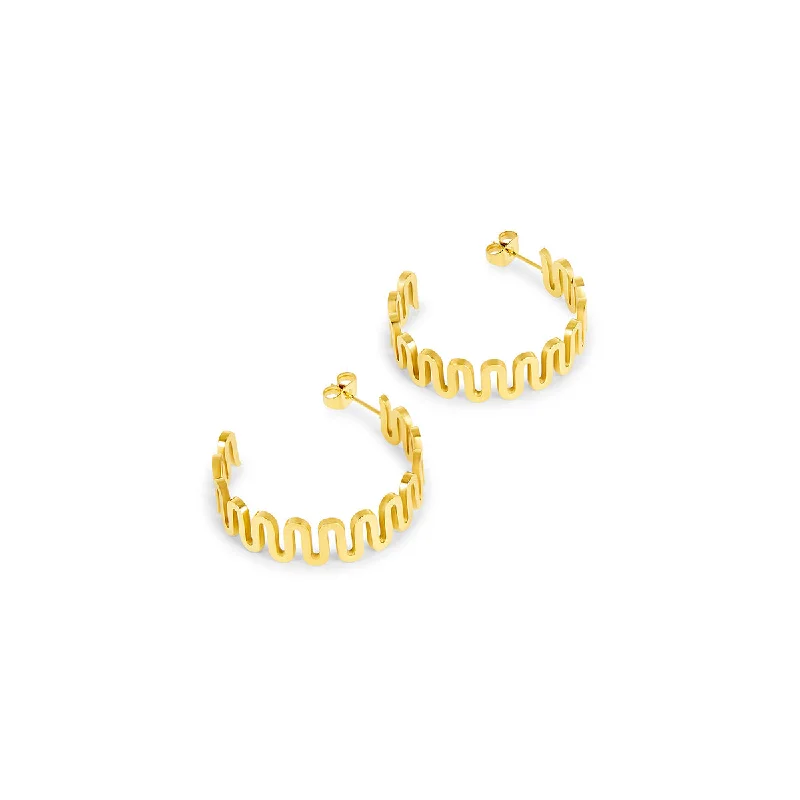 Solid hoop earrings-Ripple Hoop Earrings - Gold