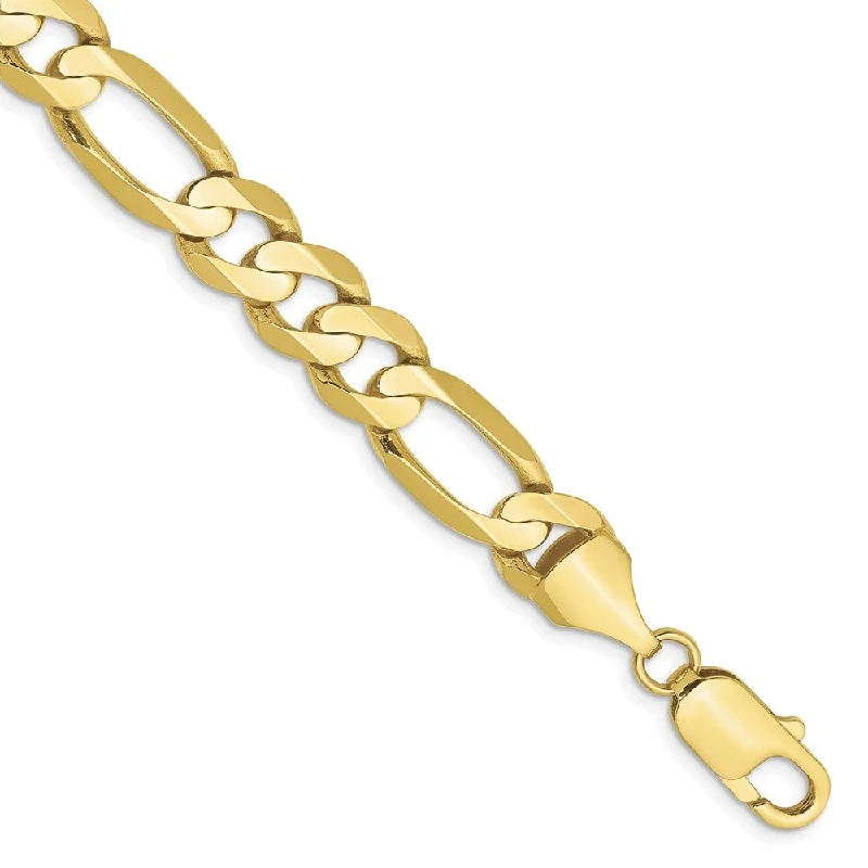 Alloy metal bangles-10k Yellow Gold 8.75mm Light Concave Figaro Chain Bracelet, 7"