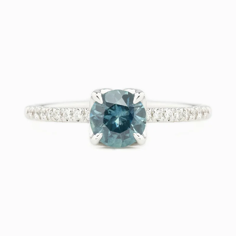 Cluster diamond engagement rings-Maria Ring 1.03ct Round Blue Montana Sapphire, 14K White Gold (One of a kind)