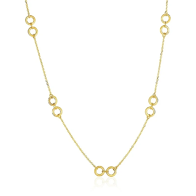 Bead weave necklaces-14k Yellow Gold Double Ring and Cable Chain Necklace