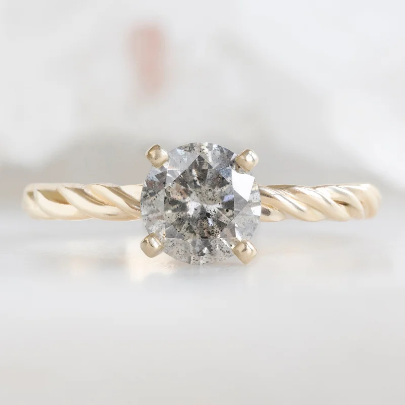 Sculptural engagement rings-The Braided Ring | 1.01ct Round Salt and Pepper Diamond in 14K Yellow Gold