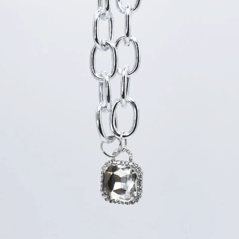 Reed weave necklaces-Crystal Glamour Chunk Necklace Silver