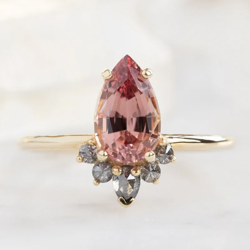 Dainty stack engagement rings-The Aster Ring | 1.59ct Pear Garnet in 14K Yellow Gold