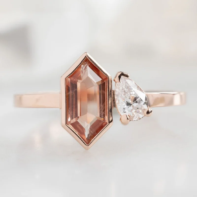 Bold stone engagement rings-The You and Me Ring | 0.60ct Hexagon Sunstone in 14K Rose Gold