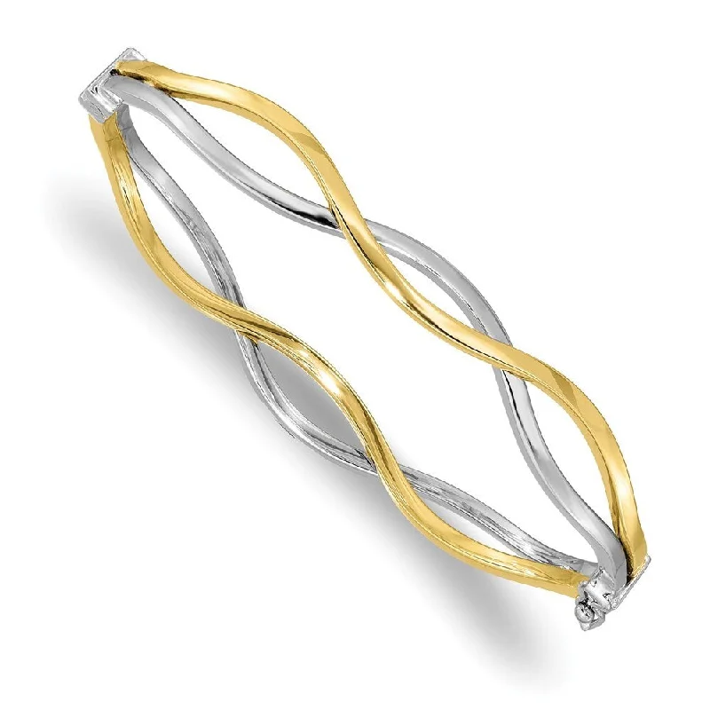 Tiny stack bangles-10k Yellow Gold White Rhodium Twisted Bangle Bracelet, 7"