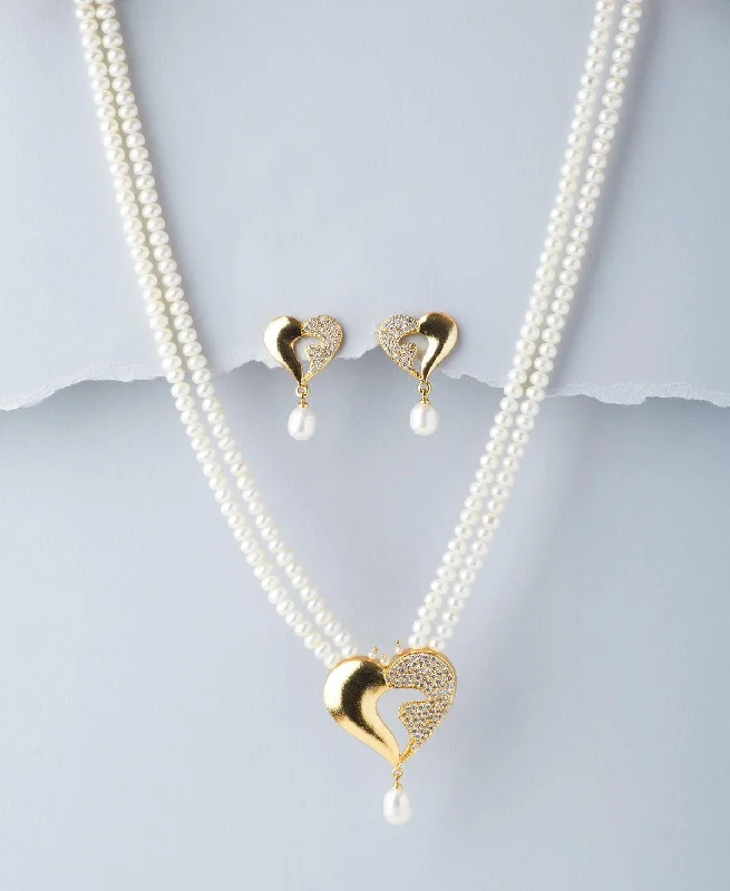 Fine bead necklaces-Heart Real Pearl Necklace Set