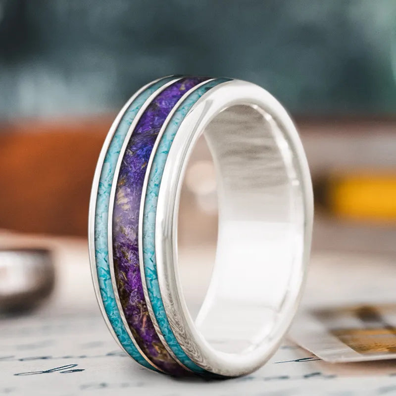 Woven cord rings-Custom Design - 3-Inlay Wide Center Ring gdoJjxEyjS4TFNQfhJH7Vlr0