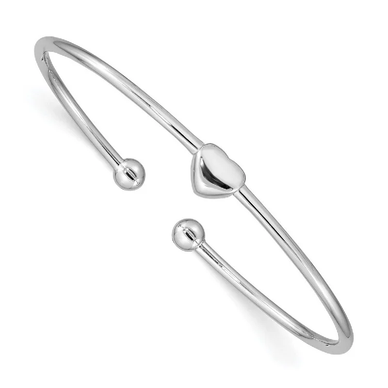 Oval shape bangles-Curata 925 Sterling Silver 7" 2.2mm Simple Heart Cuff Bangle Bracelet