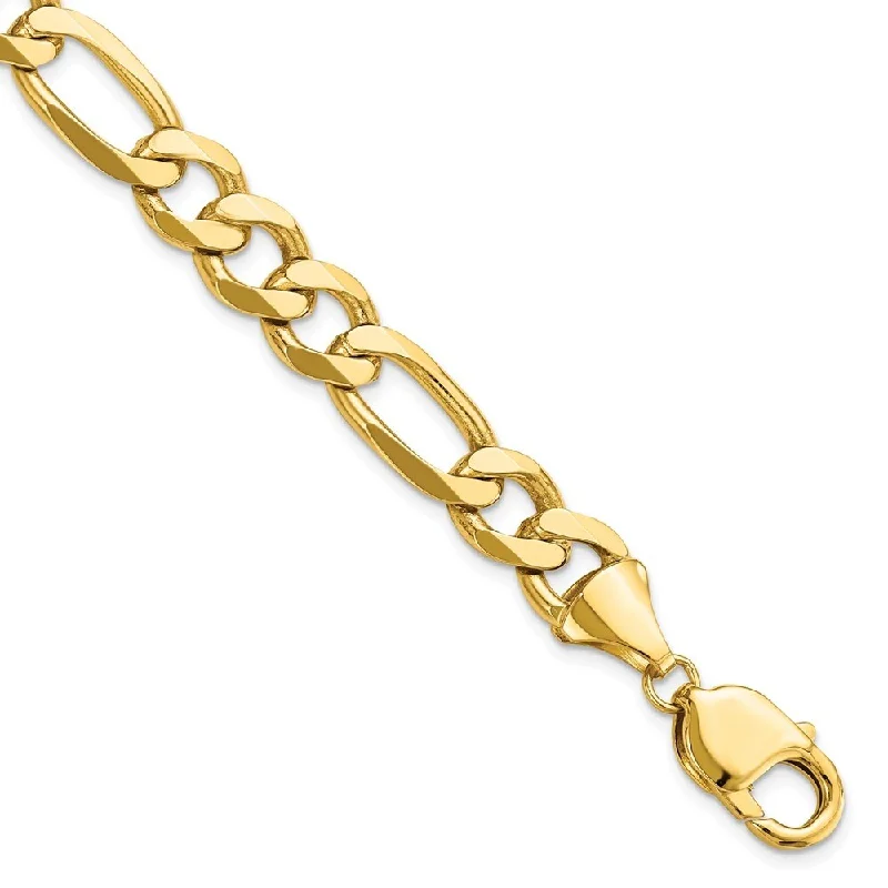 Wide gold bangles-14k Yellow Gold 10mm Flat Figaro Chain Bracelet, 8"